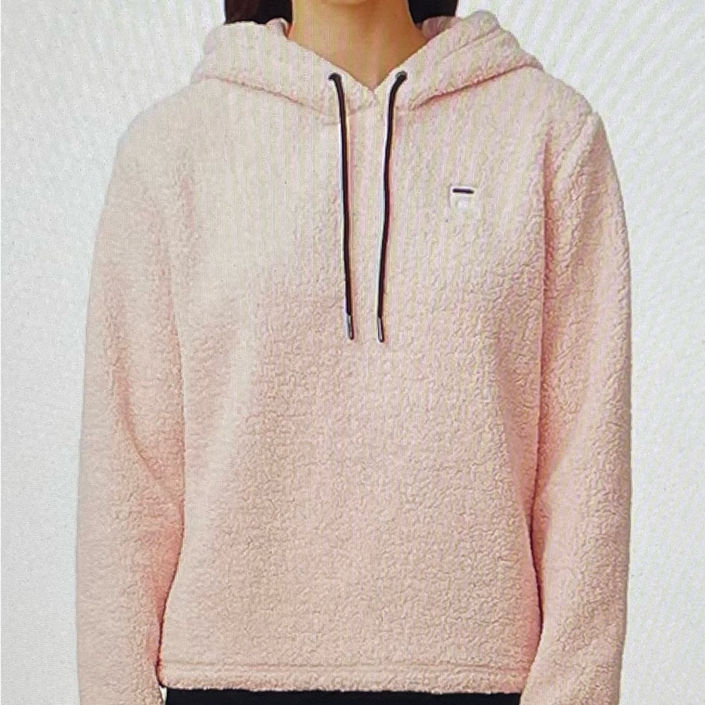 Fila Josephine pink Sherpa hoodie cropped embroidered logo jacket, size M